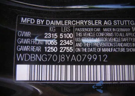 2000 Mercedes-Benz S430 из США, поврежденный, VIN WDBNG70J8YA079912